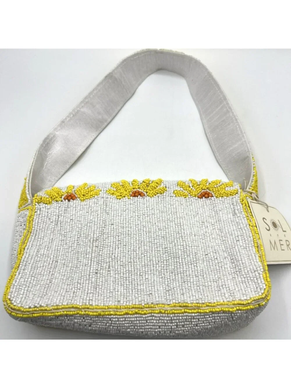 SOL and MER Beaded Sunflower Daisy Floral Baguette Bag Purse Yellow NWT Viral